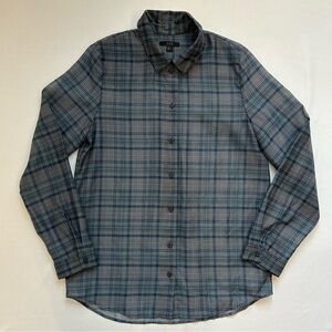 COS Plaid Button Up Blouse Shirt Semi-Sheer Blue Size 4